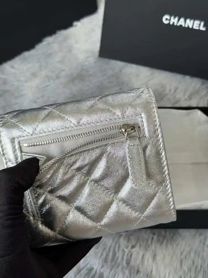 Chanel AP0231 Classic Small FLAP Wallet Silver Lambskin
