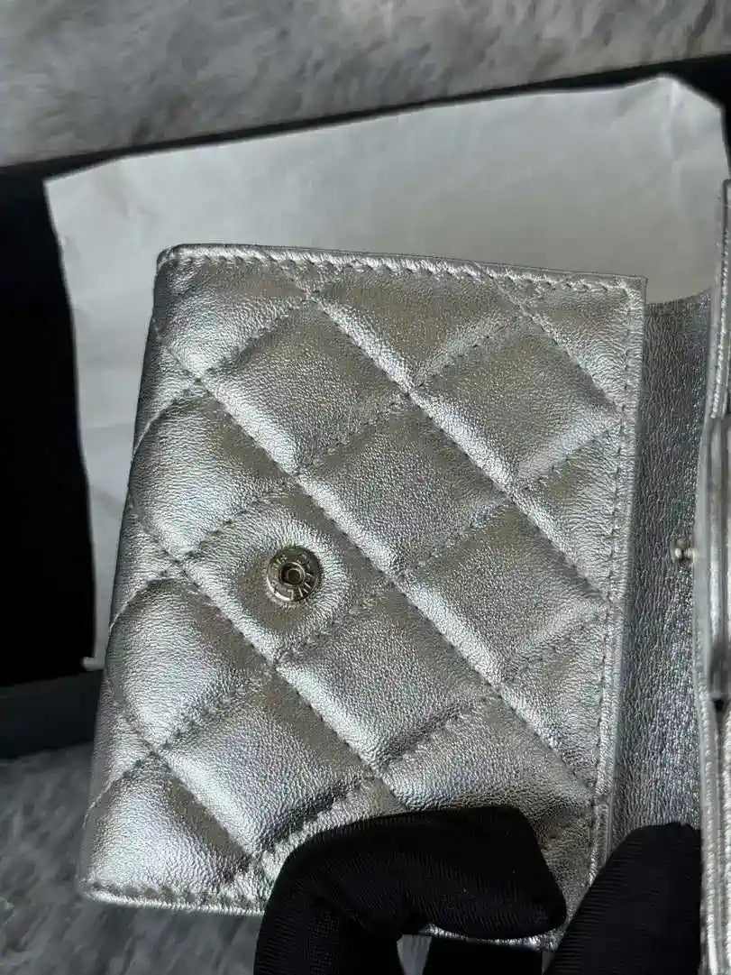 Chanel AP0231 Classic Small FLAP Wallet Silver Lambskin