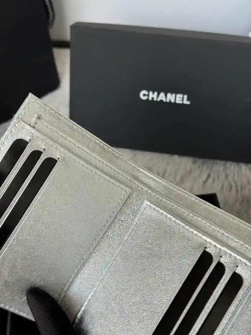 Chanel AP0231 Classic Small FLAP Wallet Silver Lambskin