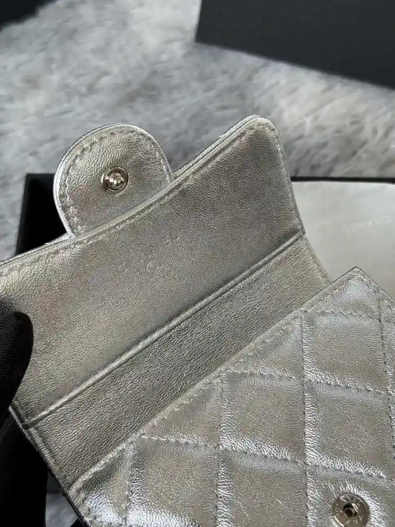 Chanel AP0231 Classic Small FLAP Wallet Silver Lambskin