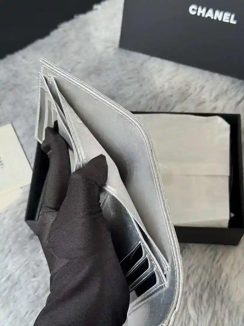 Chanel AP0231 Classic Small FLAP Wallet Silver Lambskin