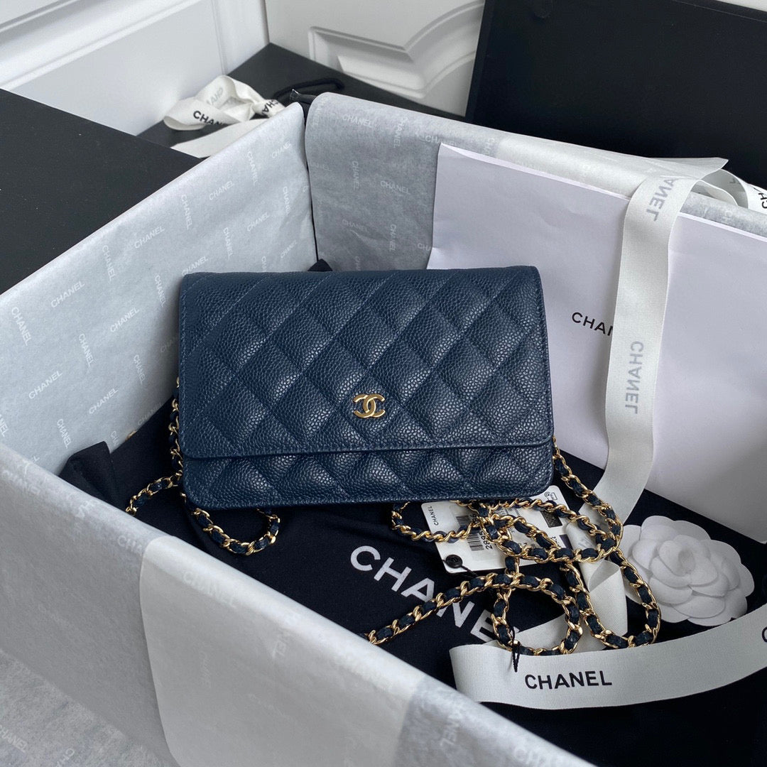 Chanel AP0250 Wallet on Chain Grained Calfskin A33814 Navy Blue - Default Title - View 1