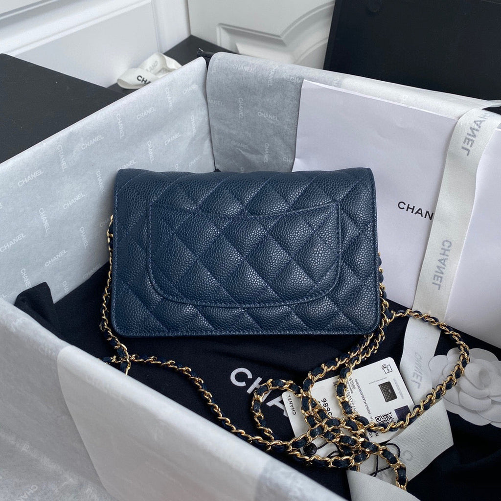 Chanel AP0250 Wallet on Chain Grained Calfskin A33814 Navy Blue
