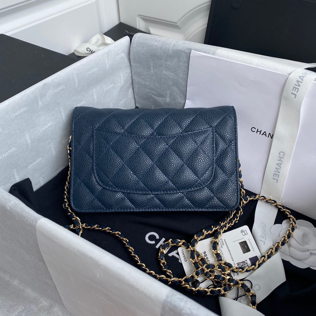 Chanel AP0250 Wallet on Chain Grained Calfskin A33814 Navy Blue