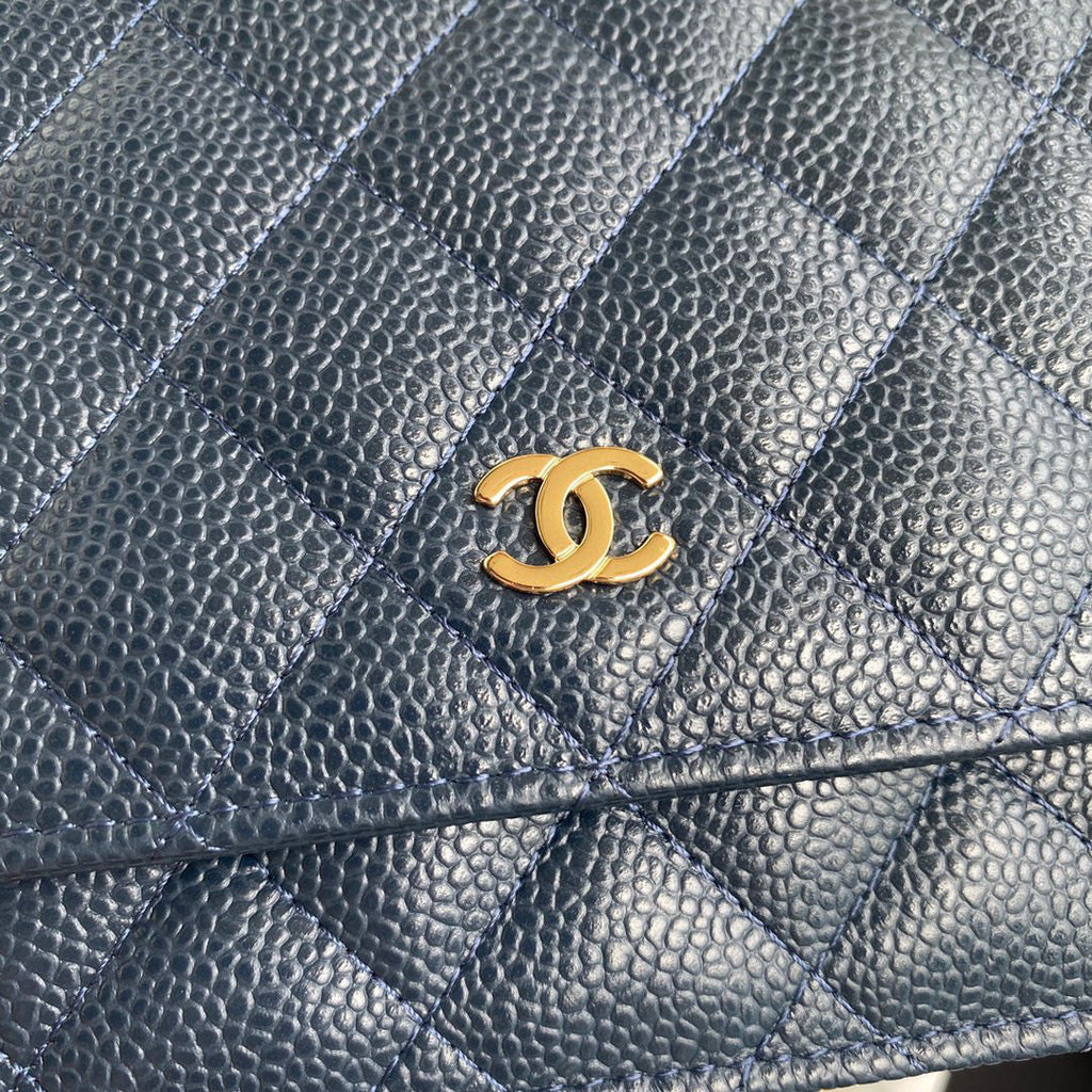 Chanel AP0250 Wallet on Chain Grained Calfskin A33814 Navy Blue
