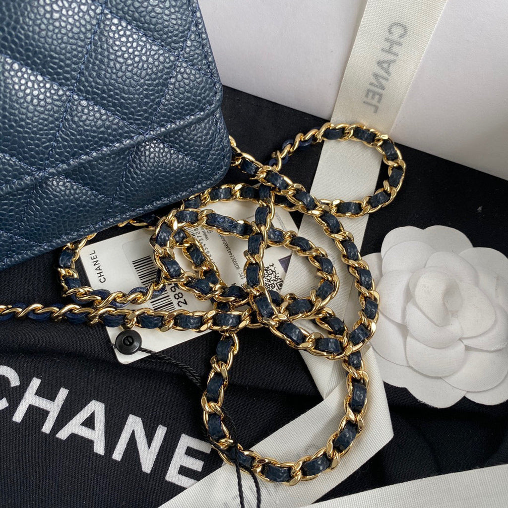 Chanel AP0250 Wallet on Chain Grained Calfskin A33814 Navy Blue