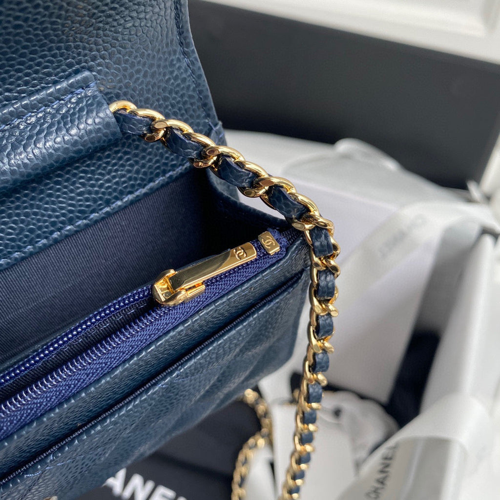 Chanel AP0250 Wallet on Chain Grained Calfskin A33814 Navy Blue