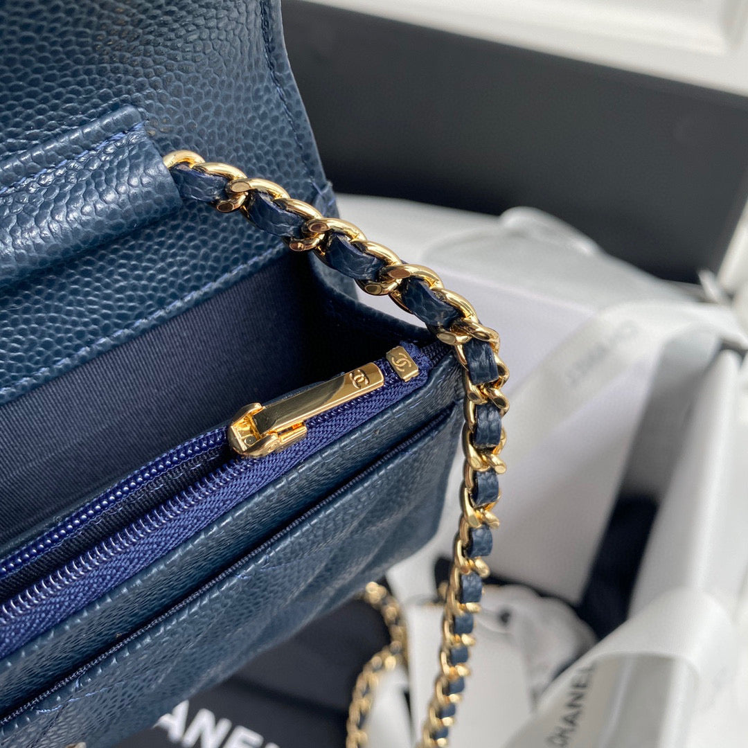 Chanel AP0250 Wallet on Chain Grained Calfskin A33814 Navy Blue