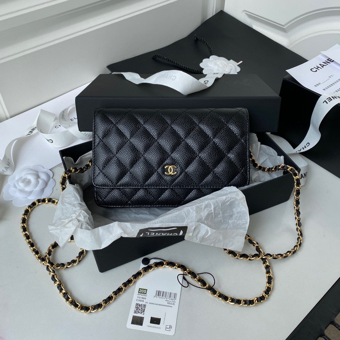Chanel AP0250 Wallet on Chain Grained Calfskin A33814 Black Gold - Default Title - View 1