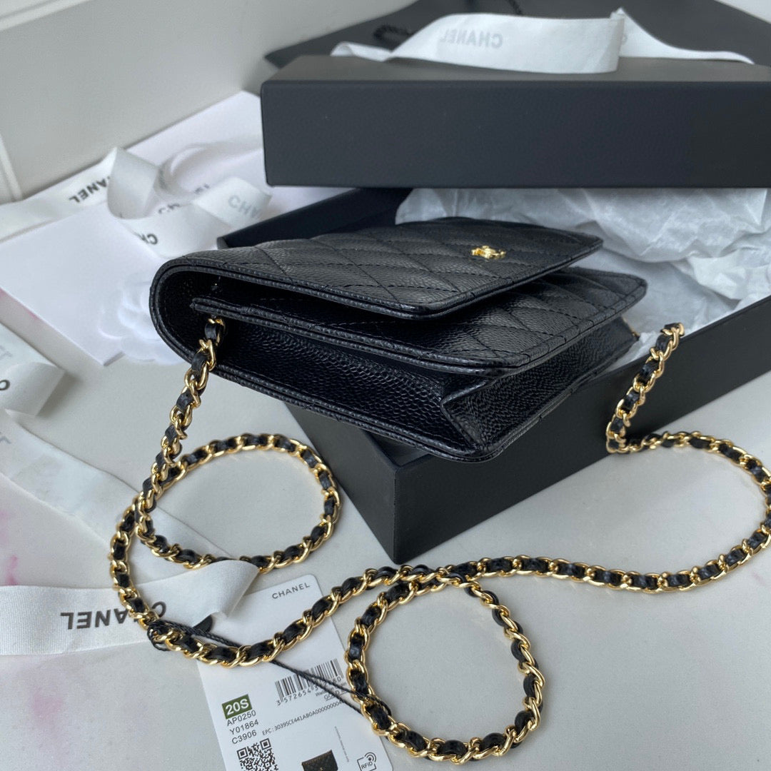 Chanel AP0250 Wallet on Chain Grained Calfskin A33814 Black Gold