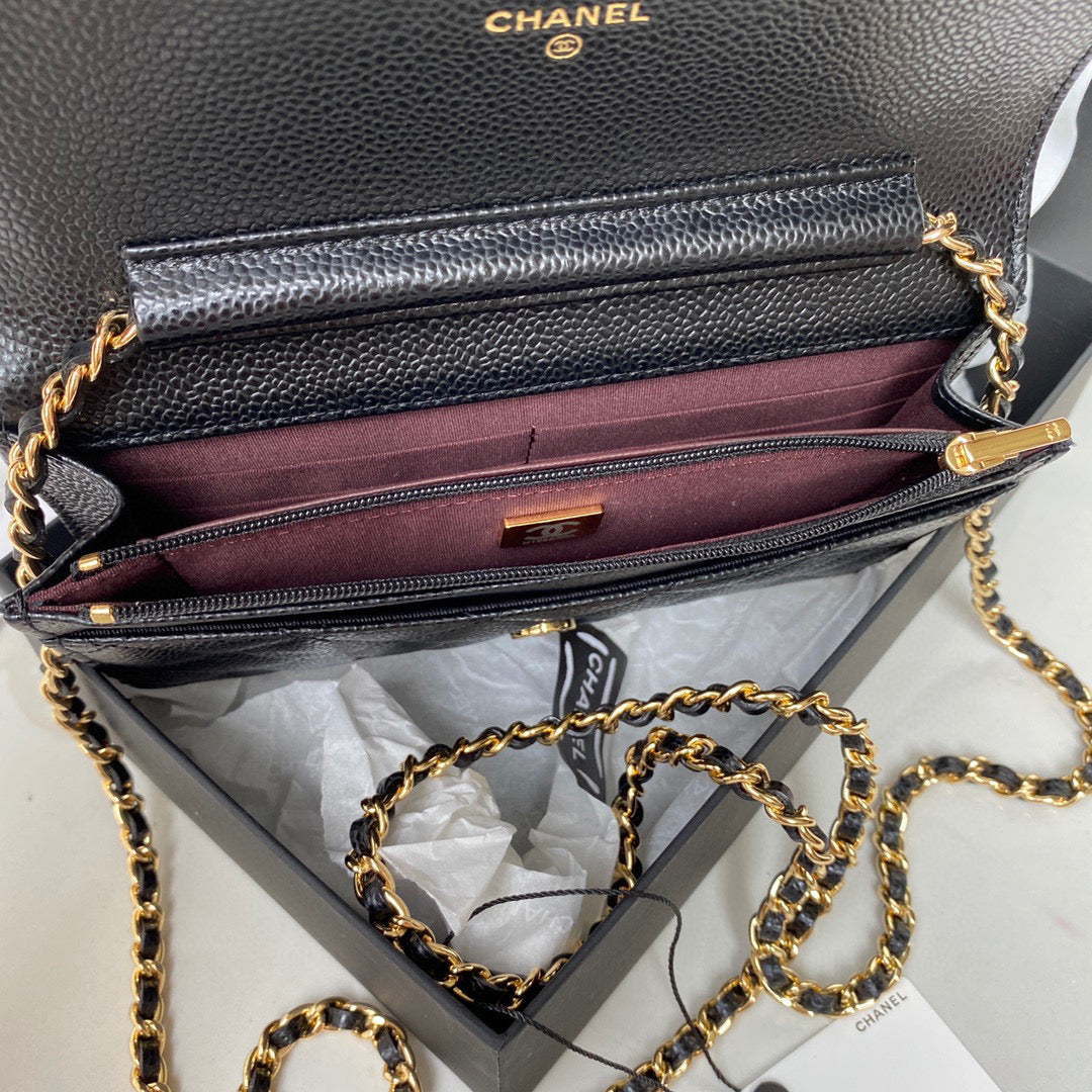 Chanel AP0250 Wallet on Chain Grained Calfskin A33814 Black Gold - Default Title - View 7