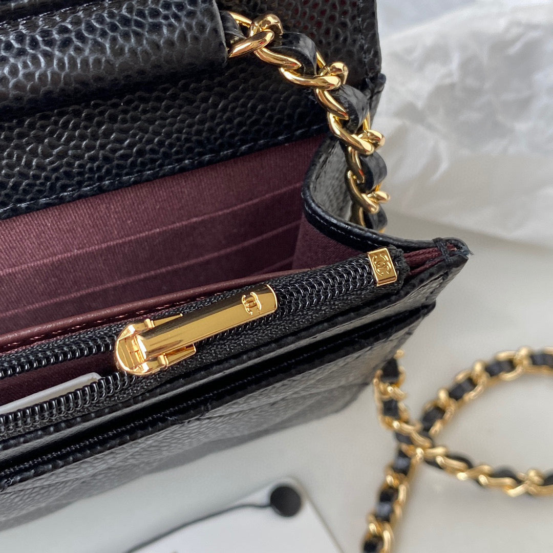 Chanel AP0250 Wallet on Chain Grained Calfskin A33814 Black Gold