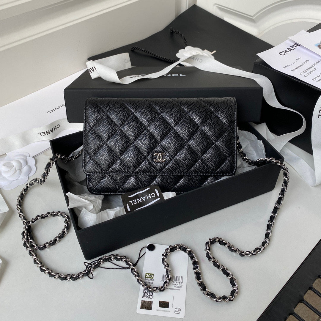 Chanel AP0250 Wallet on Chain Grained Calfskin A33814 Black Silver - Default Title - View 1