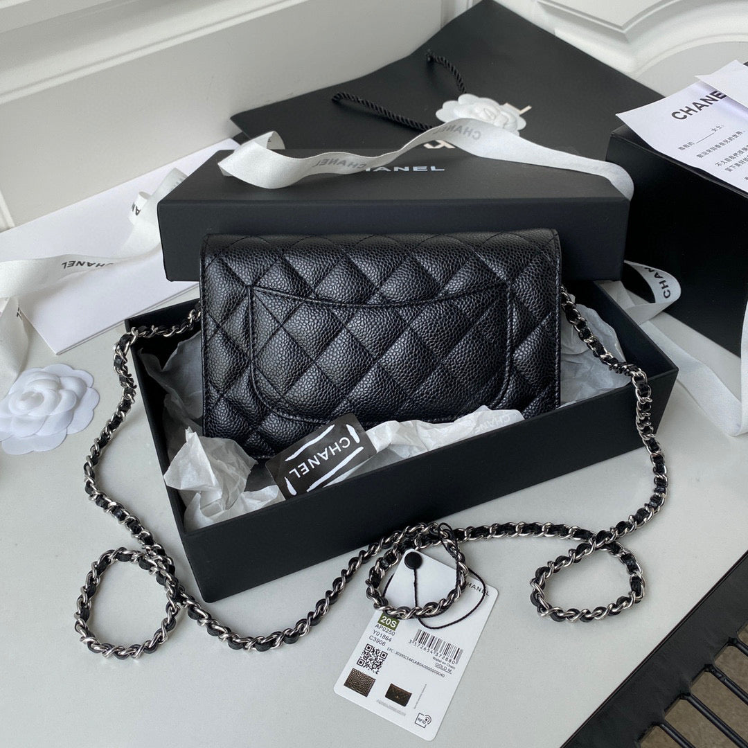 Chanel AP0250 Wallet on Chain Grained Calfskin A33814 Black Silver - Default Title - View 2