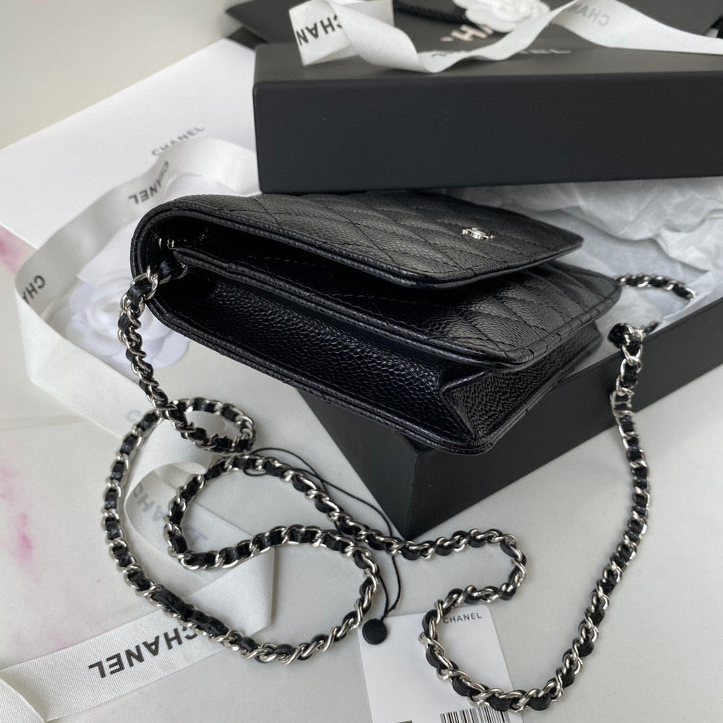 Chanel AP0250 Wallet on Chain Grained Calfskin A33814 Black Silver