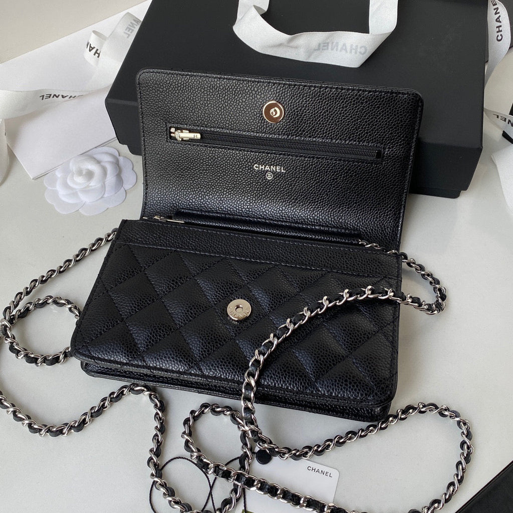 Chanel AP0250 Wallet on Chain Grained Calfskin A33814 Black Silver