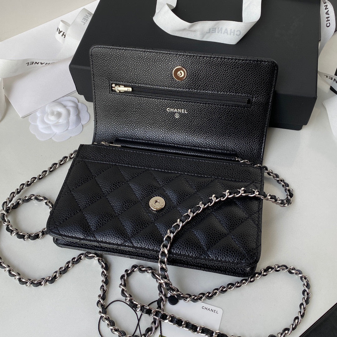 Chanel AP0250 Wallet on Chain Grained Calfskin A33814 Black Silver