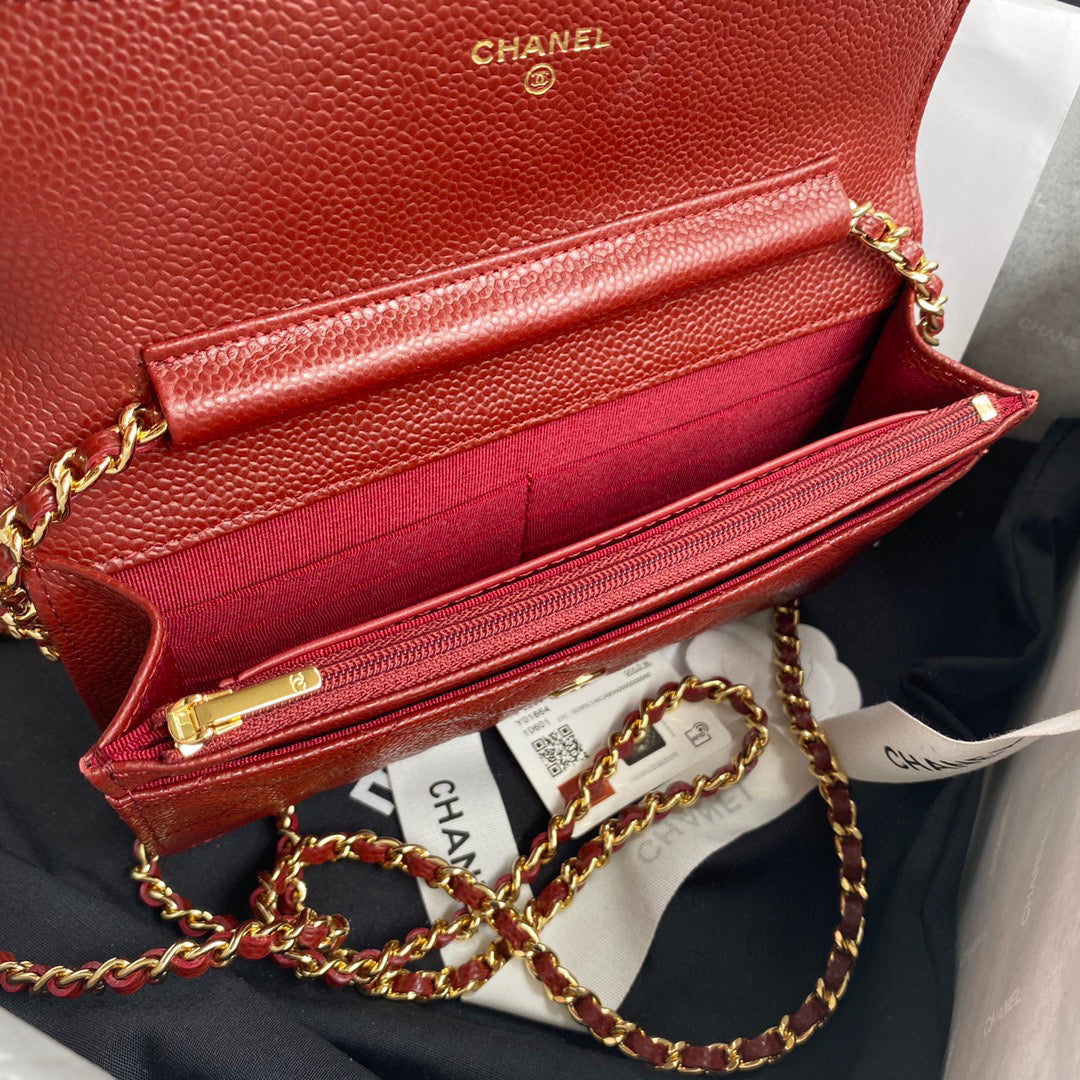 Chanel AP0250 Wallet on Chain Grained Calfskin A33814 Red