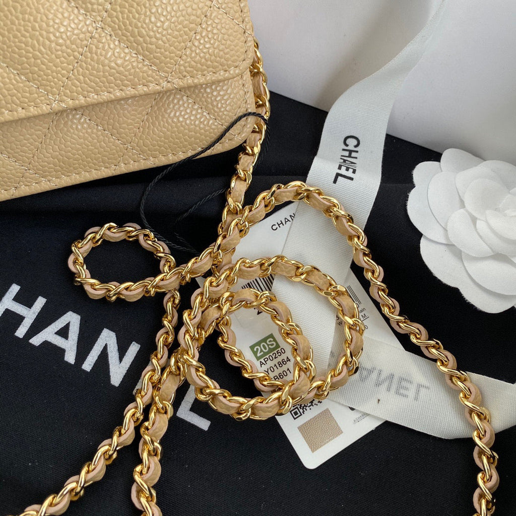 Chanel AP0250 Wallet on Chain Grained Calfskin A33814 apricot
