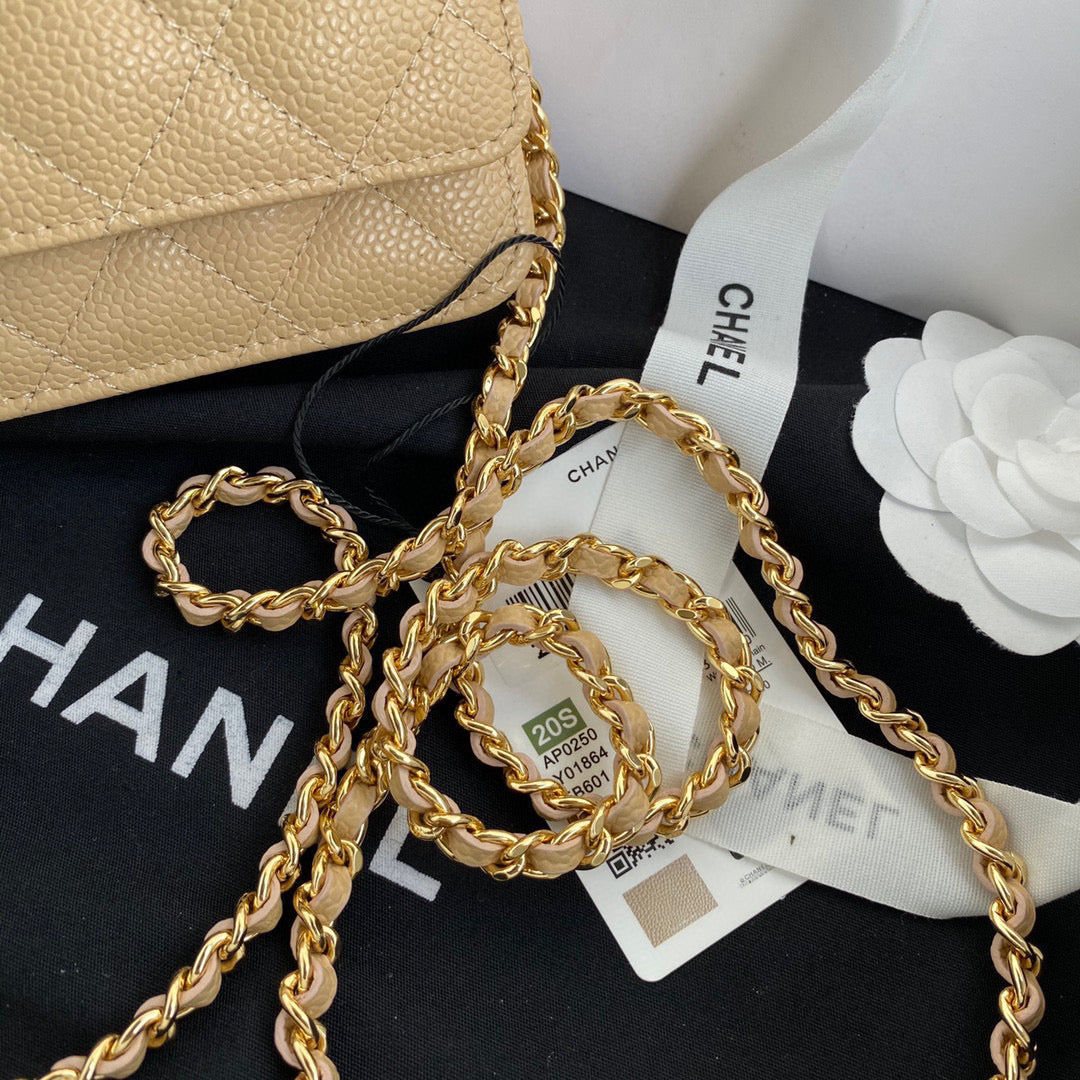 Chanel AP0250 Wallet on Chain Grained Calfskin A33814 apricot