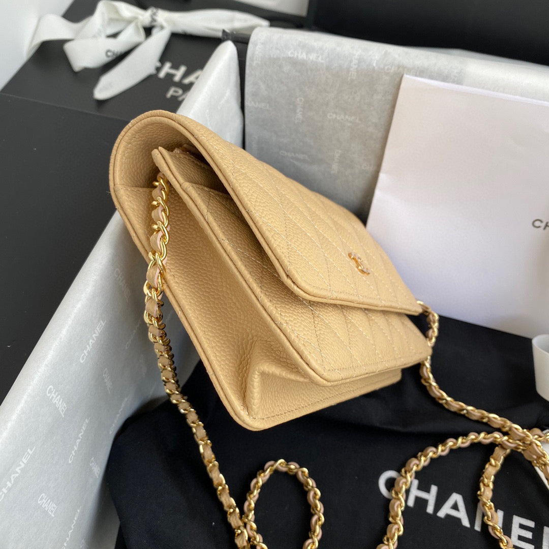 Chanel AP0250 Wallet on Chain Grained Calfskin A33814 apricot