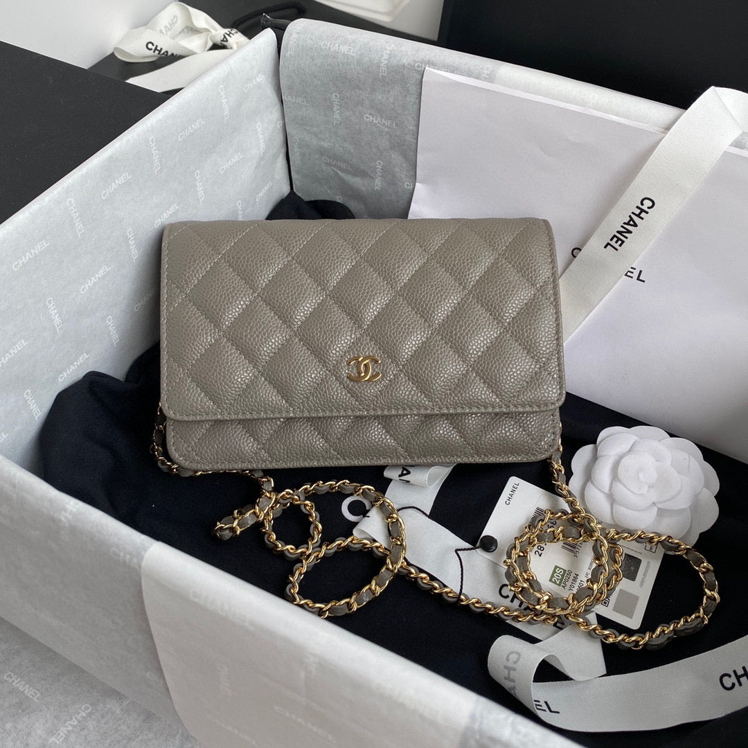 Chanel AP0250 Wallet on Chain Grained Calfskin A33814 Gray - Default Title - View 1