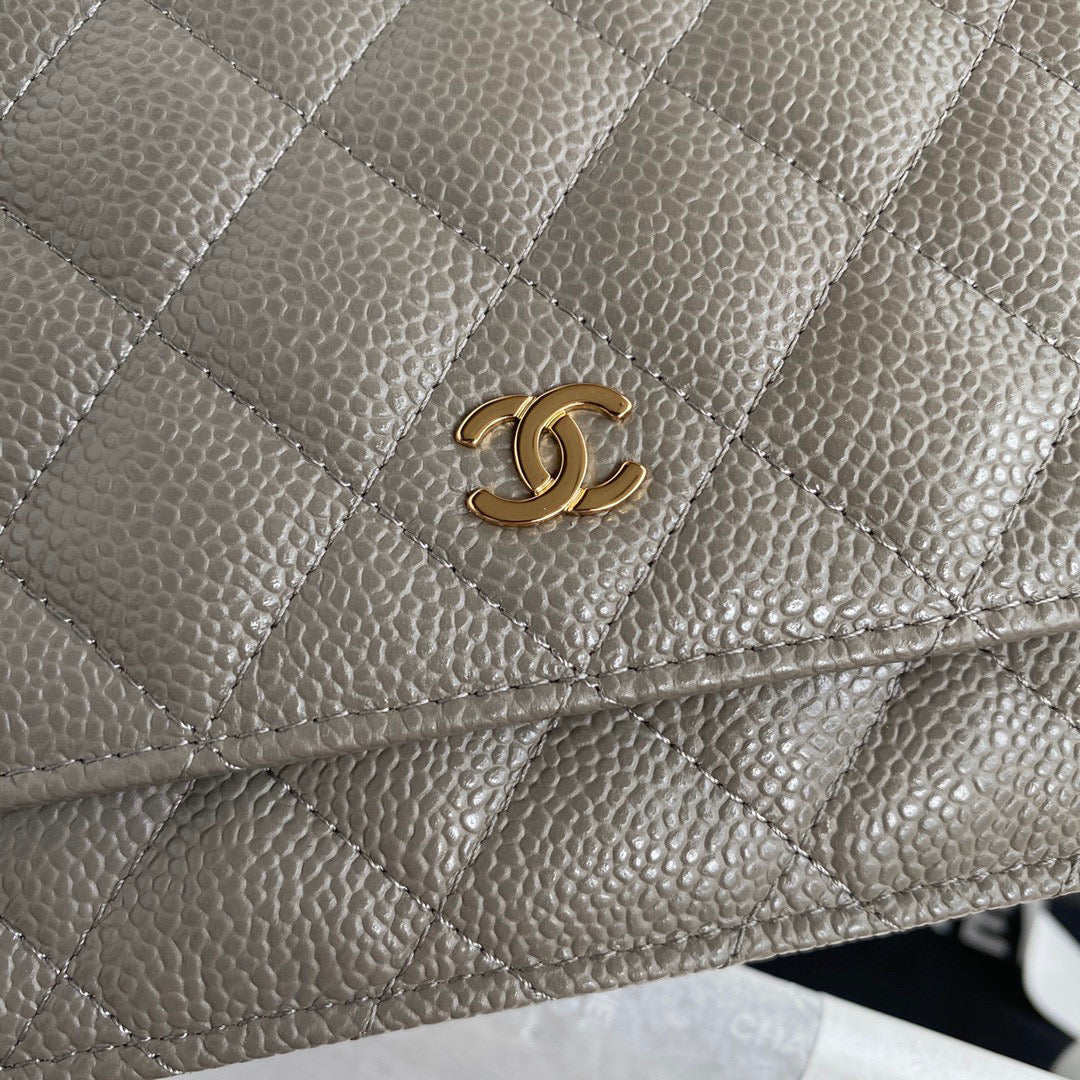 Chanel AP0250 Wallet on Chain Grained Calfskin A33814 Gray