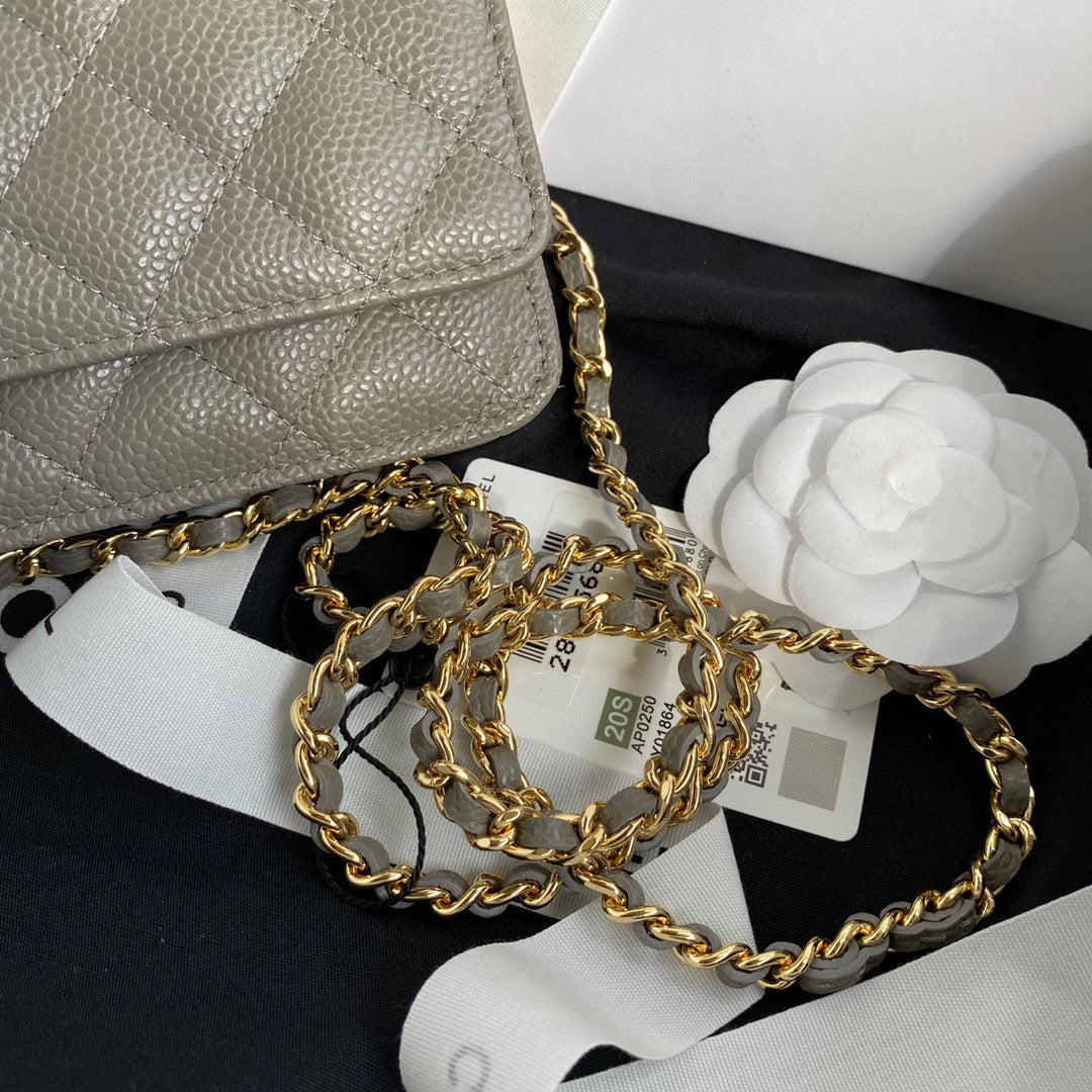 Chanel AP0250 Wallet on Chain Grained Calfskin A33814 Gray