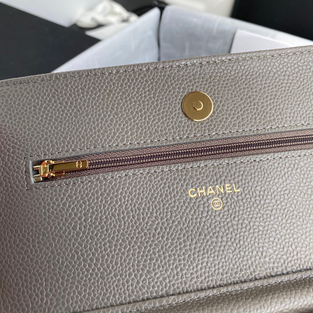 Chanel AP0250 Wallet on Chain Grained Calfskin A33814 Gray