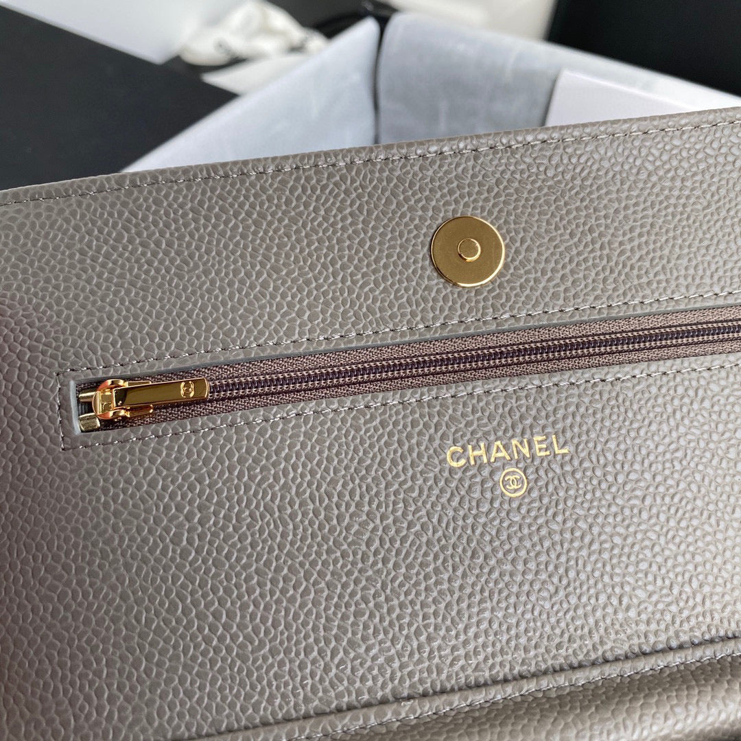 Chanel AP0250 Wallet on Chain Grained Calfskin A33814 Gray