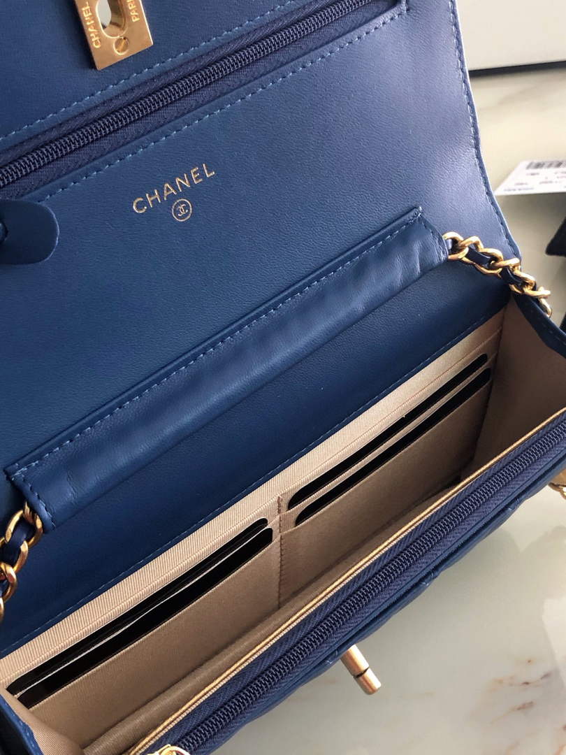 Chanel AP1450 Wallet on Chain Lambskin A33814 Navy Blue