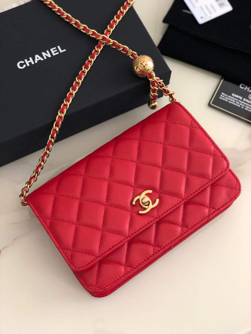 Chanel AP1450 Wallet on Chain Lambskin A33814 Red - Default Title - View 1