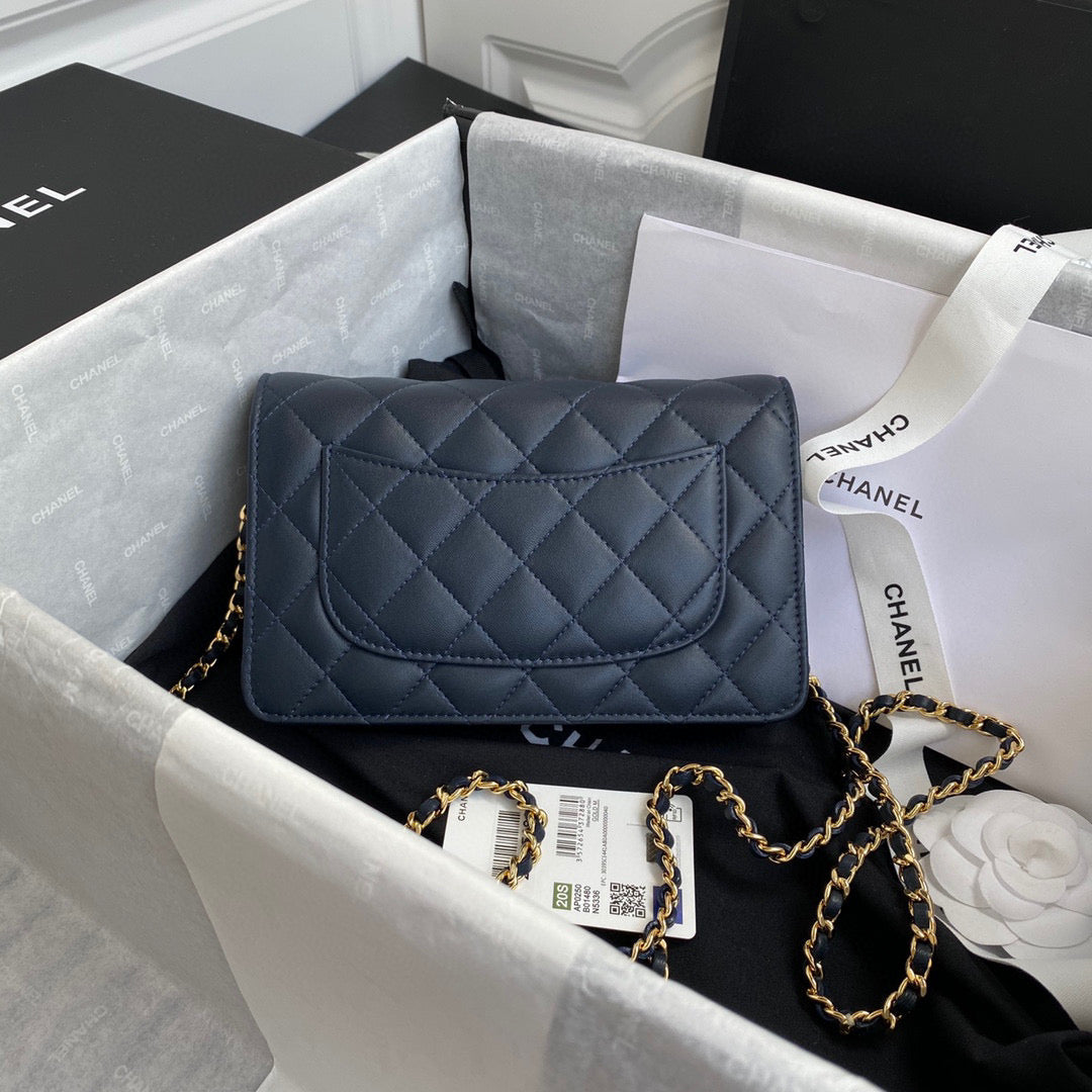 Chanel AP0250 Wallet on Chain Lambskin A33814 navy blue