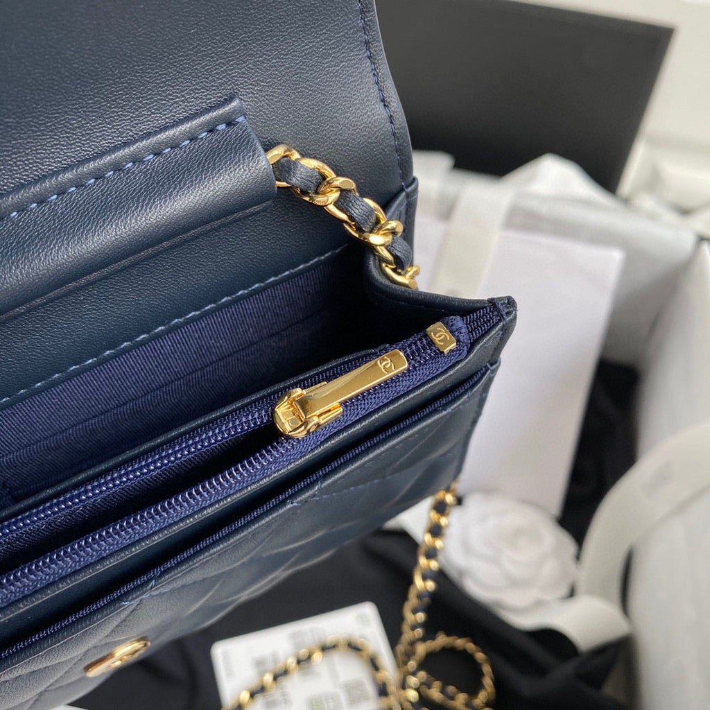 Chanel AP0250 Wallet on Chain Lambskin A33814 navy blue
