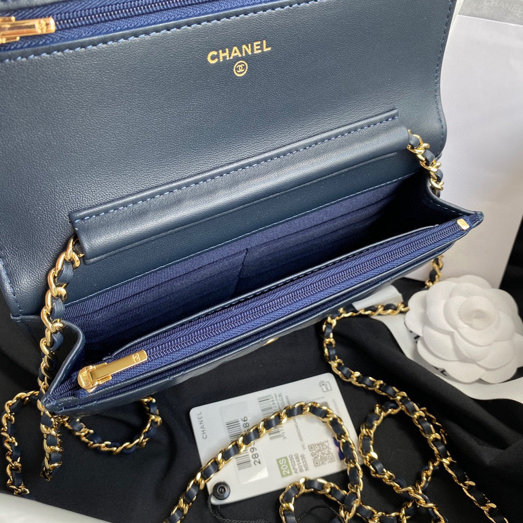 Chanel AP0250 Wallet on Chain Lambskin A33814 navy blue
