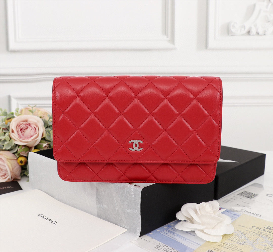 Chanel AP0250 Wallet on Chain Lambskin A33814 Red Silver - Default Title - View 1
