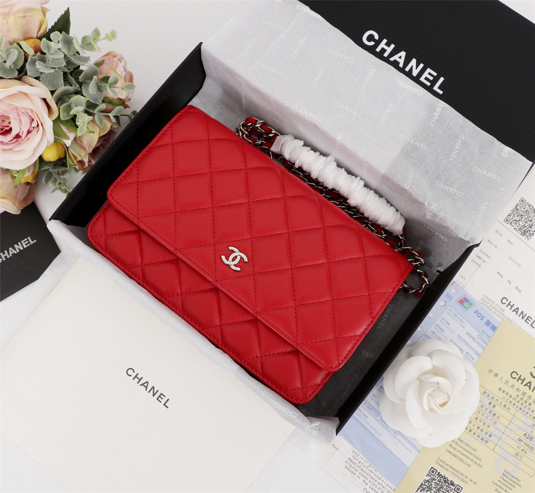 Chanel AP0250 Wallet on Chain Lambskin A33814 Red Silver - Default Title - View 2