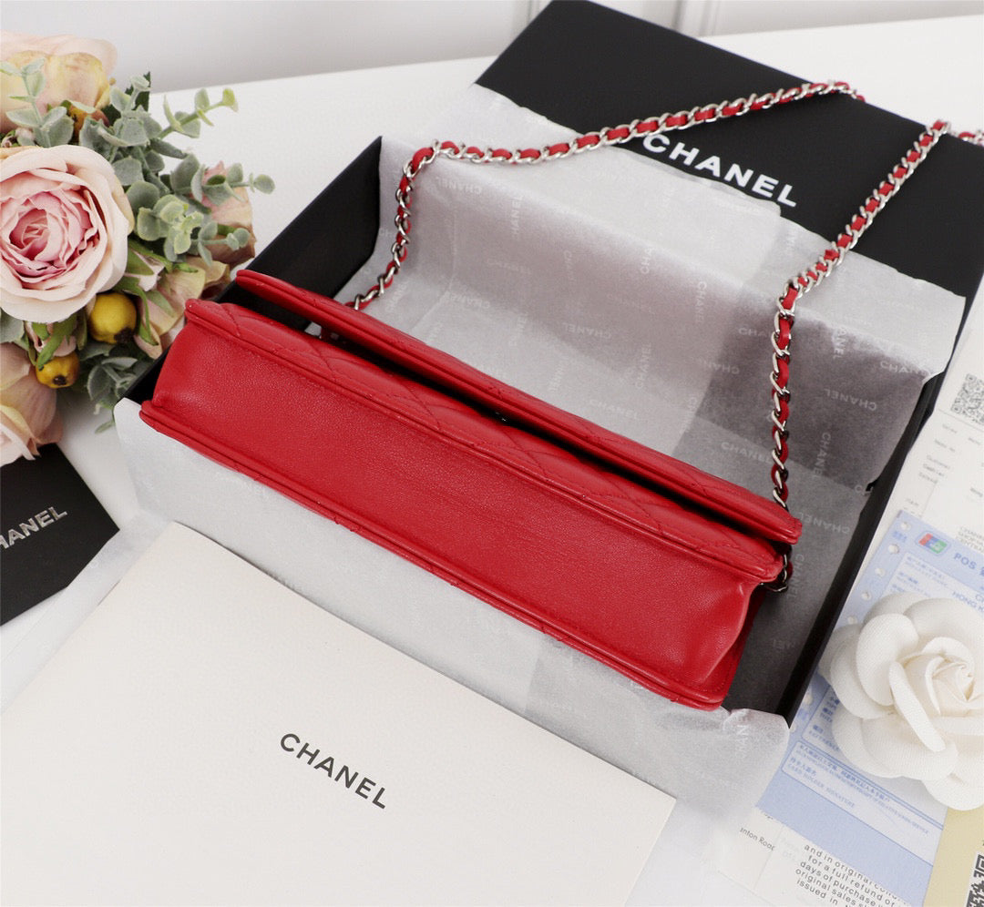 Chanel AP0250 Wallet on Chain Lambskin A33814 Red Silver - Default Title - View 5