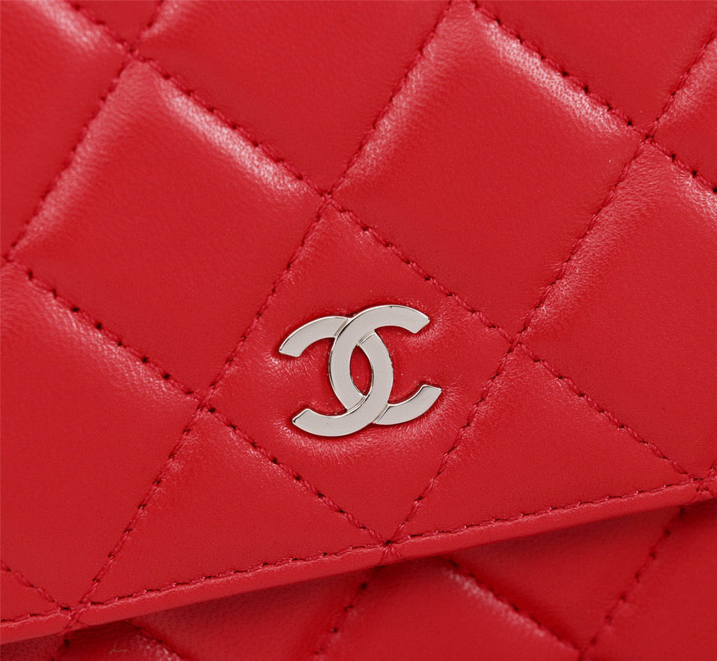 Chanel AP0250 Wallet on Chain Lambskin A33814 Red Silver