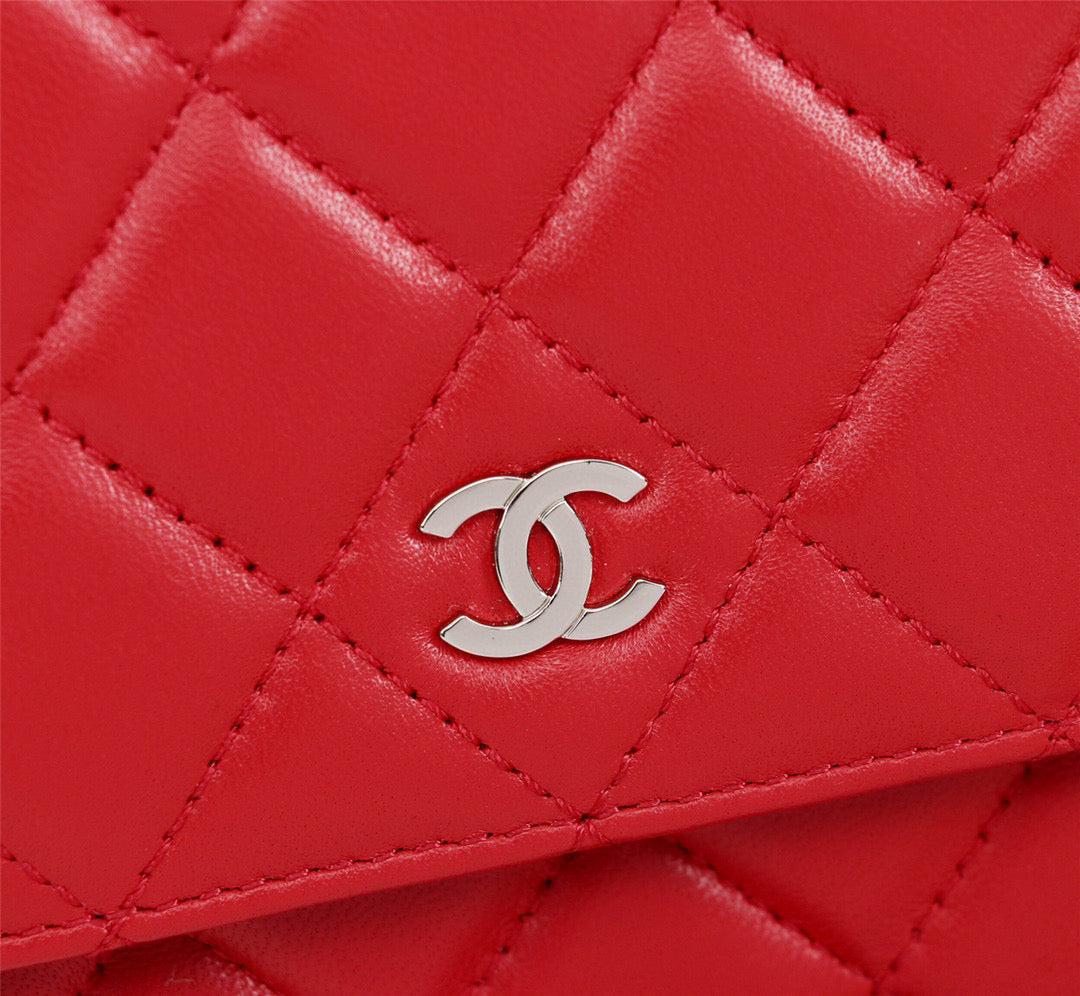 Chanel AP0250 Wallet on Chain Lambskin A33814 Red Silver