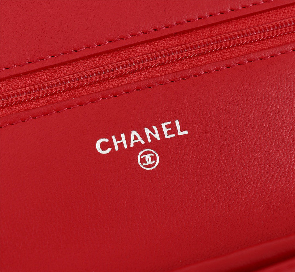 Chanel AP0250 Wallet on Chain Lambskin A33814 Red Silver