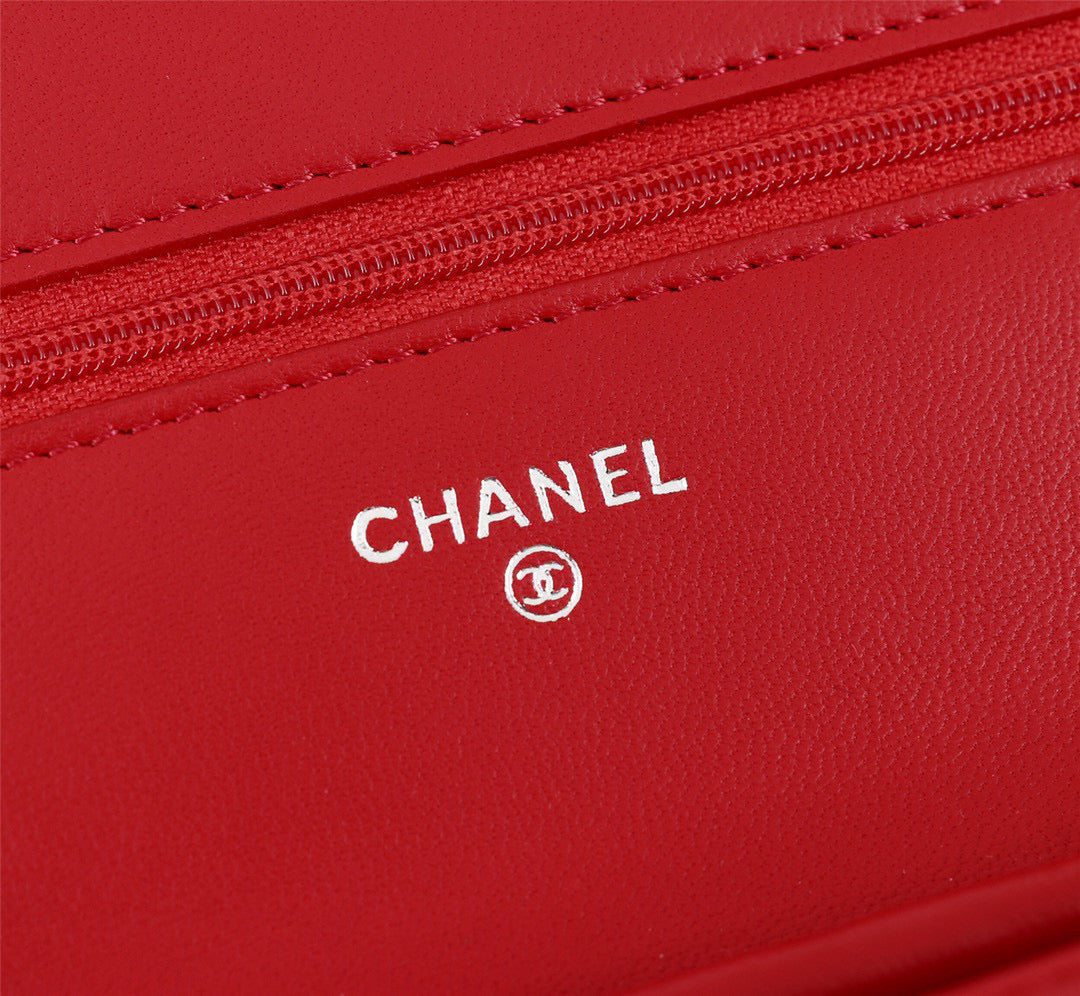 Chanel AP0250 Wallet on Chain Lambskin A33814 Red Silver