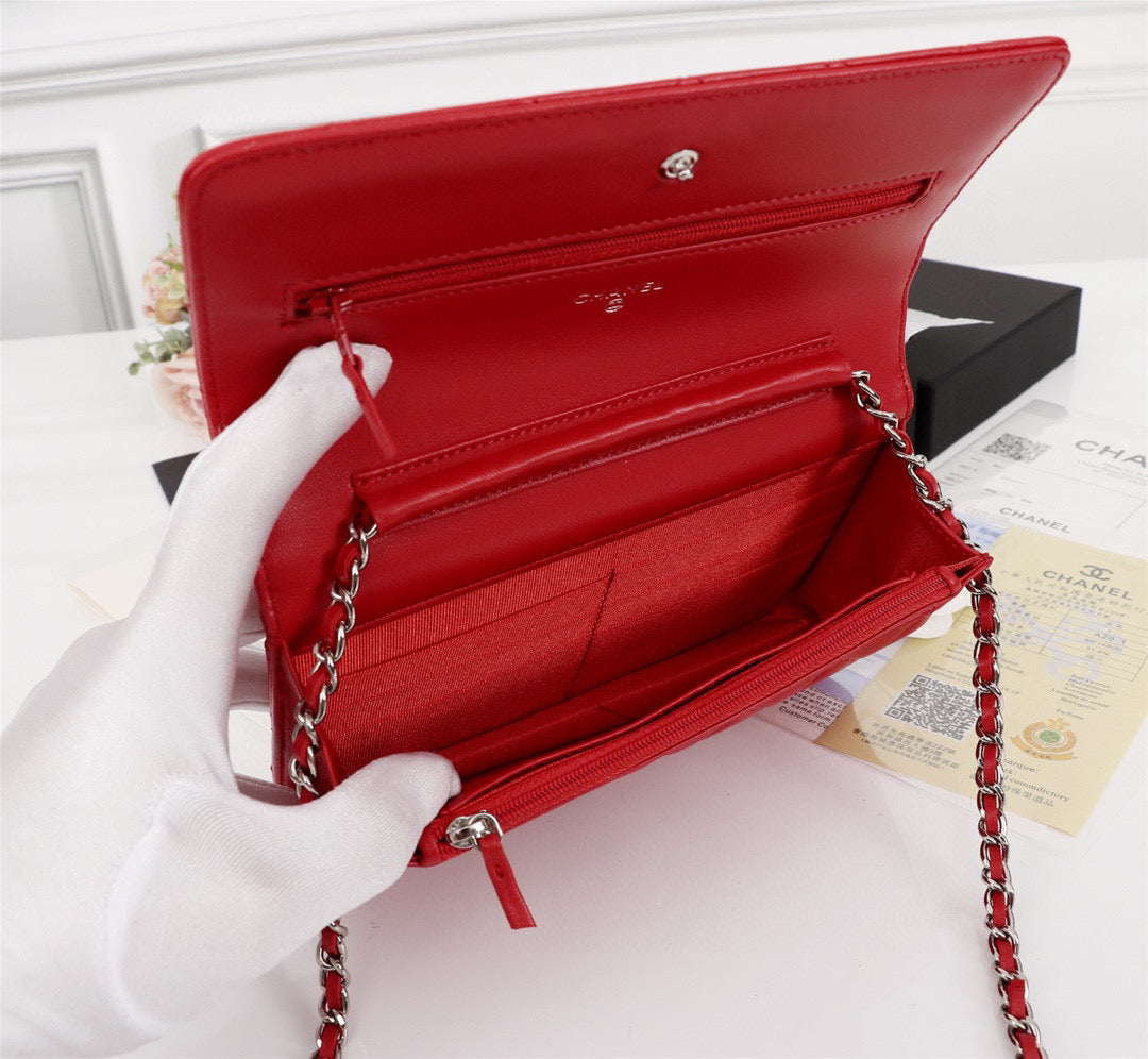 Chanel AP0250 Wallet on Chain Lambskin A33814 Red Silver - Default Title - View 9