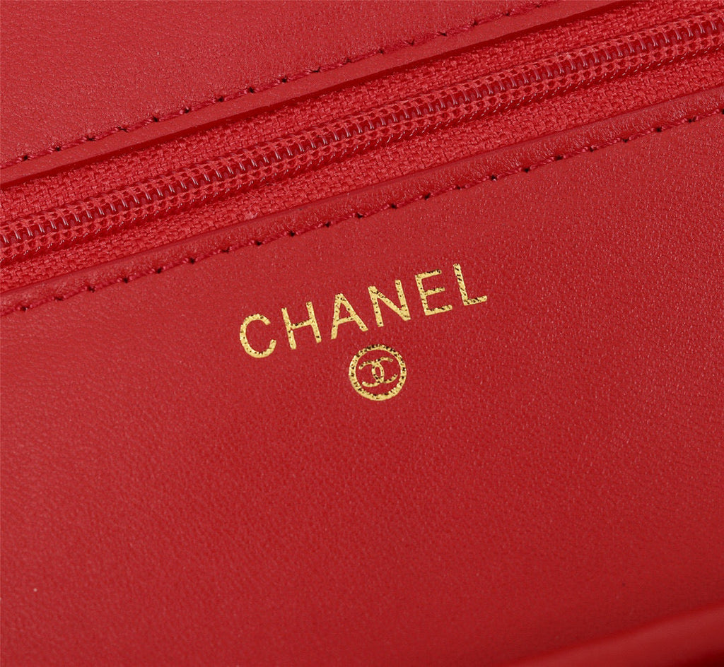 Chanel AP0250 Wallet on Chain Lambskin A33814 Red Gold
