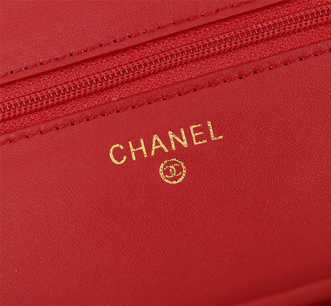 Chanel AP0250 Wallet on Chain Lambskin A33814 Red Gold