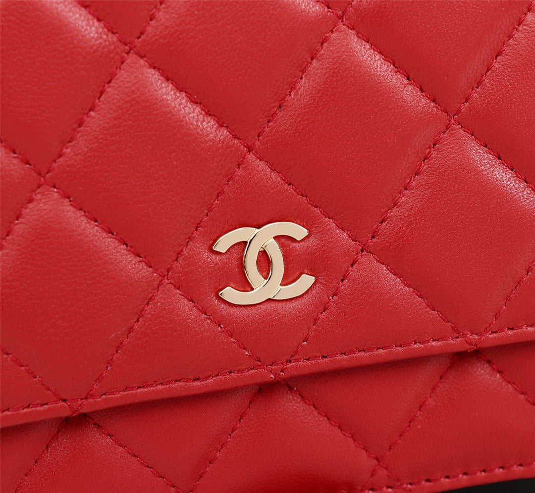 Chanel AP0250 Wallet on Chain Lambskin A33814 Red Gold