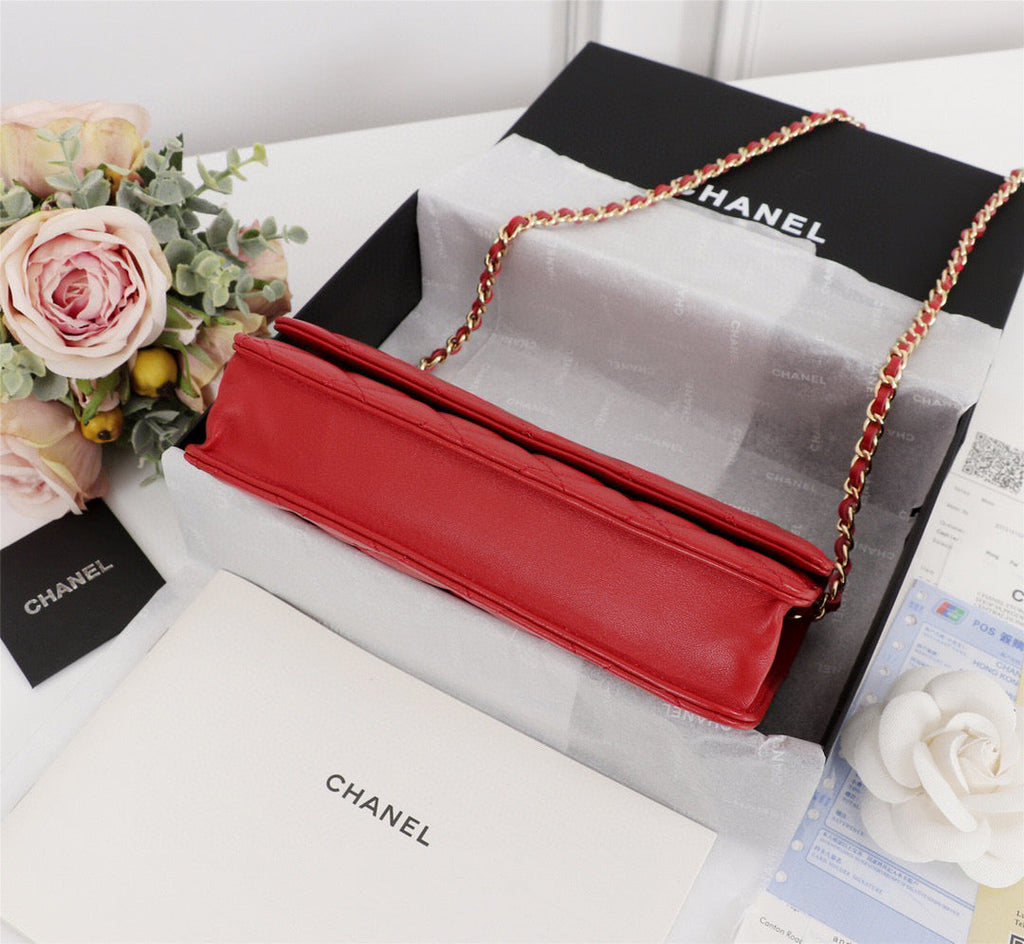 Chanel AP0250 Wallet on Chain Lambskin A33814 Red Gold