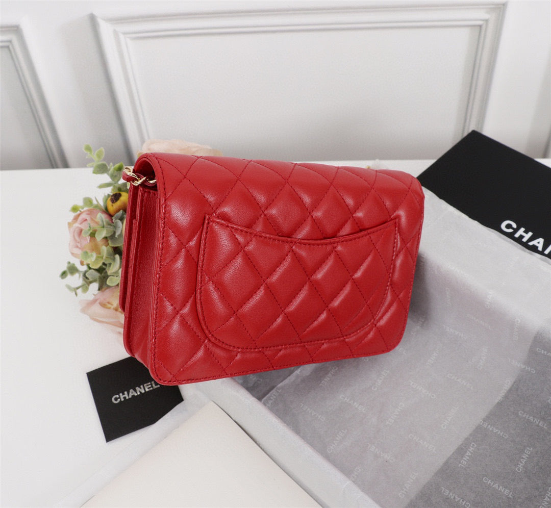 Chanel AP0250 Wallet on Chain Lambskin A33814 Red Gold