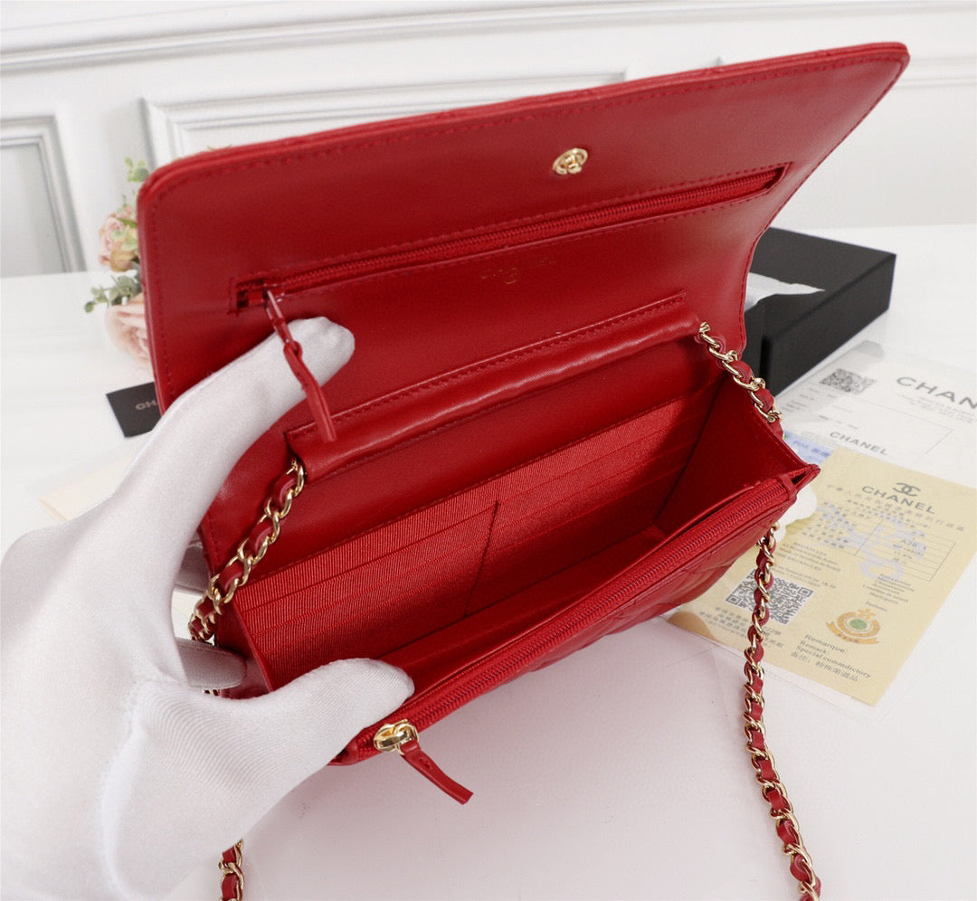 Chanel AP0250 Wallet on Chain Lambskin A33814 Red Gold - Default Title - View 9