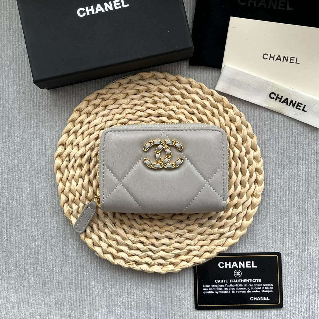 Chanel AP0945 CARD HOLDER Lambskin Gray - Default Title - View 1
